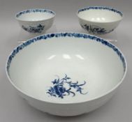 A first period Worcester blue and white porcelain punch-bowl, feather moulding and painted to the