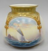 A Royal Worcester blush ivory and gilded pot-pourri (no cover), painted with a yachting scene with