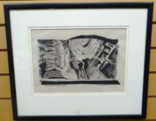 INK, GRAPHITE AND CHARCOAL: Ross Loveday - abstract, signed, 10 x 14 ins (25 x 36 cms) MOUNTED AND