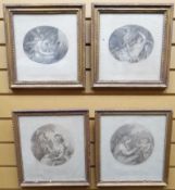 FOUR NINETEENTH CENTURY MONOCHROME PRINTS: neo-classical circular scenes 11 x 10 ins (28 x 25.5 cms)