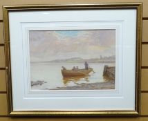 WATERCOLOUR: Parker Hagarty - four figures in a rowing-boat on a river, signed, 9.5 x 13.25 ins (