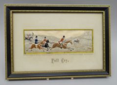 A StevenGraph silk weave panel featuring huntsmen in a landscape entitled 'Full Cry' in a Baxter-