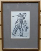 MONOCHROME PRINT: Maxime de Thomas - entitled 'Le Jouer de Golf', 7.5 x 5 ins (19 x 13 cms)