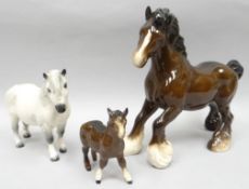 Three Royal Doulton standing sculptures of horses - a brown shire horse, a dappled grey 'Welsh