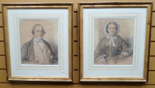 MIXED MEDIA ON PAPER, A PAIR: Nineteenth Century School - three-quarter length portrait of a