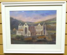 PASTEL: Andrew Quelch - view of Tintern Abbey, unsigned, 12 x 16.25 ins (30 x 42 cms) MOUNTED AND