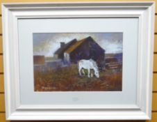 MIXED MEDIA: Aneurin Jones - entitled verso 'Ceffyl Gwyn/White Horse', signed, 11.5 x 17 ins (29 x