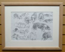 PENCIL DRAWING: Aneurin Jones - series of sheepdog studies on one sheet, signed, 11 x 15.5 ins (28 x