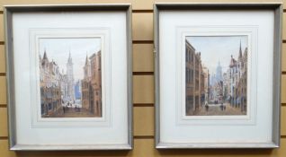 WATERCOLOURS, A PAIR: Nineteenth century Continental town views, mongrammed and dated 1861, 9.5 x