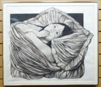CHARCOAL ON PAPER: Evelyn Williams - young girl with head on a pillow, signed and dated 1975 and