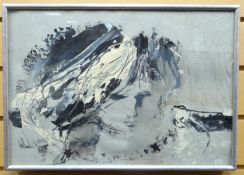 MIXED MEDIA: Tina Hoppanden (?) - abstract entitled verso 'Child's Head in Black and Beige on Grey