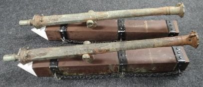 A matching pair of early nineteenth century bronze Lantaka cannons with Arabic Royal cipher on Balau