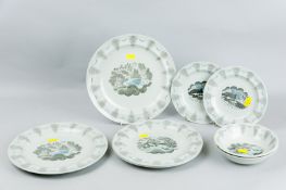 Eight pieces of Wedgwood pottery decorated in 'Travel' pattern, designed by Eric Ravilious, two 10