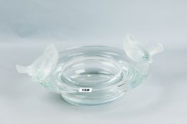 A contemporary Lalique glass bowl, deep centred with a wide rim having two frosted glass birds