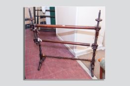 A good sized Georgian mahogany tapestry stretcher with twisted supports and cross stretcher (one