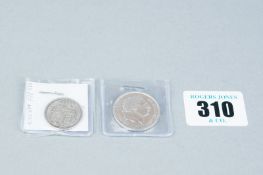 A George III 1820 shilling and an 1816 silver bullhead sixpence