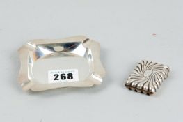 A silver vesta, Birmingham 1888 and a square silver ashtray, 0.9 oz, London 1939