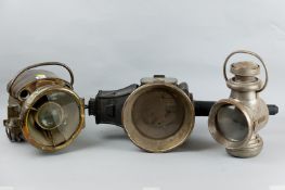 A large Hills & Sons, Dover coaching lamp, 28 ins (71 cms), (damaged lens), a Powell & Hanmer Ltd