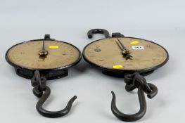 Two cast iron and brass Salters Trade spring balances, model 20 to weigh 300lb, 9 ins (23 cms) and