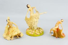 Three Crown Devon cellulose decorated Sutherland figurines, circa 1930, modelled by Kathleen