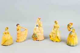 A group of five cellulose decorated Crown Devon Sutherland figurines, circa 1930, modelled by