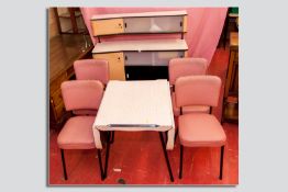 An Arvin Modern Living Furniture kitchen set of formica topped table, four chairs and side cabinet