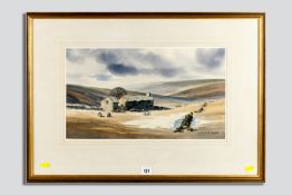 D B CROSSLEY (of Hebden Bridge, Yorkshire) watercolour - Lancashire moorland farmstead scene with