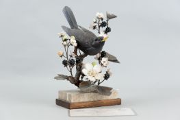 An Albany Fine China sculptured bronze and porcelain model of a Blackbird by David Burnham-Smith,