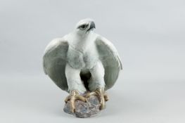 An excellent Royal Copenhagen model of an Arctic Falcon, wings part open, its talons gripping a