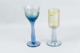 A contemporary glass goblet by George Elliot, heavy stemmed with pontil base and straight sided bowl