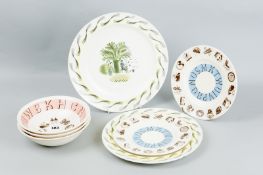 A group of Wedgwood pottery after designs by Eric Ravilious to include a 10 ins plate, a 9 ins plate