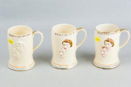 Three Crown Devon musical tankards commemorating the Coronation of Queen Elizabeth II in 1953, all