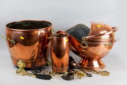 A good Victorian copper log bin with brass carrying handles and hairy paw feet, 12 x 13.5 ins (30.