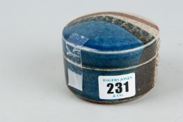 A Jane Hamlyn lidded trinket box, stoneware body with layered coloured glazes, impressed monogram to