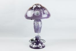 A large amethyst overlay cut glass table lamp (modern), 26 ins (66 cms) overall height, shade