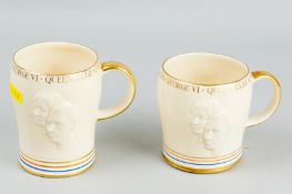 Two Crown Devon commemorative mugs for the 1937 Coronation of King George VI and Queen Elizabeth,