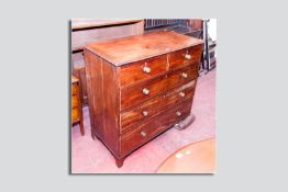A late Victorian mahogany two over three drawer chest (requires some restoration) on splayed bracket