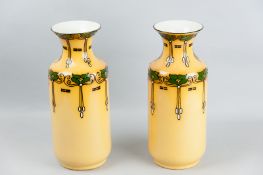 A large pair of Elers ware vases designed by Frederick Rhead for Wood & Sons, Burslem, mustard