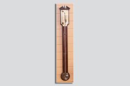 A mahogany stick barometer with boxwood stringing and ivory slip dial, signed 'Poncione, London',