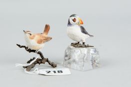 An Albany Fine China bronze and porcelain model of a Wren perched upon a branch, impressed Albany,