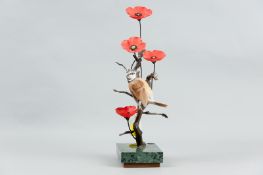 An Albany Fine China bronze and porcelain model from the Titmice Series of a Crested Tit, modelled