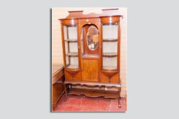 A late 19th/early 20th Century inlaid mahogany china display cabinet, twin convex glass doors with