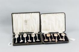A cased set of six silver coffee spoons, 2 ozs, Birmingham 1913 and six mixed cased silver coffee