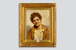 Early 20th Century Italian School oil on canvas, possibly laid on board - young boy with cigarette