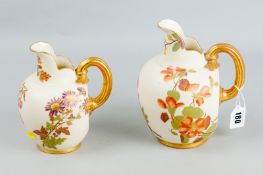 A Royal Worcester blush ivory jug, gilt decorated handle with painted floral sprays to the body with