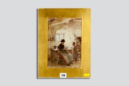 Late 19th Century English School watercolour, mounted but unframed - interior scene, mother and