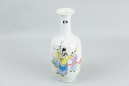 A circa 1900 Famille Rose vase with waisted neck and flared rim, painted in enamels of a gentleman