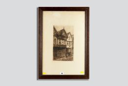 An etching of Bishop Lloyd's Palace, Chester, printed by Minshull & Mason, Chester 1892, 32 x 19