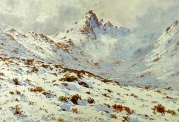 HENRY MOXON COOK watercolour - Snowdonia mountainscape under snow, signed, 13.5 x 20.5 ins (34 x