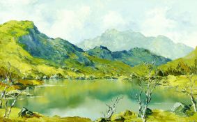 CHARLES WYATT WARREN oil on board - Snowdonia landscape ‘Llyn-y-Gader’ and ‘Mynydd Mawr’, signed,